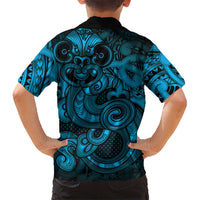 Aotearoa Maori Hei Tiki Family Matching Off The Shoulder Long Sleeve Dress and Hawaiian Shirt Kikorangi Kowhaiwhai Puhoro Motif LT9 - Polynesian Pride