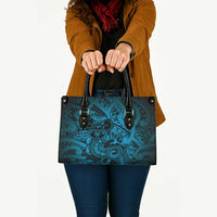 Aotearoa Maori Hei Tiki Leather Bag Kikorangi Kowhaiwhai Puhoro Motif