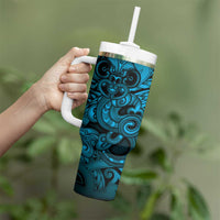 Aotearoa Maori Hei Tiki Tumbler With Handle Kikorangi Kowhaiwhai Puhoro Motif