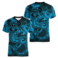Aotearoa Maori Hei Tiki Women V-Neck T-Shirt Kikorangi Kowhaiwhai Puhoro Motif LT9 - Polynesian Pride