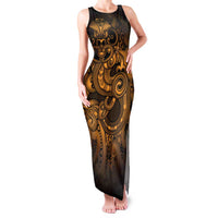 Aotearoa Maori Hei Tiki Family Matching Tank Maxi Dress and Hawaiian Shirt Koura Kowhaiwhai Puhoro Motif LT9 Mom's Dress Gold - Polynesian Pride