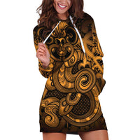 Aotearoa Maori Hei Tiki Hoodie Dress Koura Kowhaiwhai Puhoro Motif LT9 Gold - Polynesian Pride