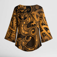 Aotearoa Maori Hei Tiki Kimono Sleeve Blouse Koura Kowhaiwhai Puhoro Motif LT9 - Polynesian Pride