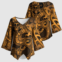 Aotearoa Maori Hei Tiki Kimono Sleeve Blouse Koura Kowhaiwhai Puhoro Motif LT9 - Polynesian Pride