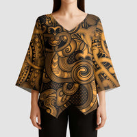 Aotearoa Maori Hei Tiki Kimono Sleeve Blouse Koura Kowhaiwhai Puhoro Motif LT9 - Polynesian Pride