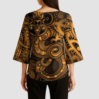 Aotearoa Maori Hei Tiki Kimono Sleeve Blouse Koura Kowhaiwhai Puhoro Motif LT9 - Polynesian Pride