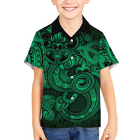 Aotearoa Maori Hei Tiki Family Matching Short Sleeve Bodycon Dress and Hawaiian Shirt Kakariki Kowhaiwhai Puhoro Motif LT9 Son's Shirt Green - Polynesian Pride