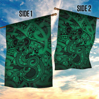 Aotearoa Maori Hei Tiki Garden Flag Kakariki Kowhaiwhai Puhoro Motif