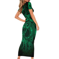 Aotearoa Maori Hei Tiki Short Sleeve Bodycon Dress Kakariki Kowhaiwhai Puhoro Motif LT9 - Polynesian Pride