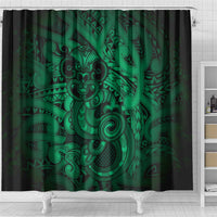 Aotearoa Maori Hei Tiki Shower Curtain Kakariki Kowhaiwhai Puhoro Motif