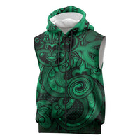 Aotearoa Maori Hei Tiki Sleeveless Zip Hoodie Kakariki Kowhaiwhai Puhoro Motif LT9 Green - Polynesian Pride
