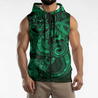 Aotearoa Maori Hei Tiki Sleeveless Zip Hoodie Kakariki Kowhaiwhai Puhoro Motif LT9 - Polynesian Pride