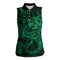 Aotearoa Maori Hei Tiki Women Sleeveless Polo Shirt Kakariki Kowhaiwhai Puhoro Motif LT9 Female Green - Polynesian Pride