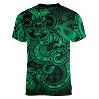 Aotearoa Maori Hei Tiki Women V-Neck T-Shirt Kakariki Kowhaiwhai Puhoro Motif LT9 - Polynesian Pride