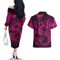 Aotearoa Maori Hei Tiki Couples Matching Off The Shoulder Long Sleeve Dress and Hawaiian Shirt Mawhero Kowhaiwhai Puhoro Motif LT9 - Polynesian Pride