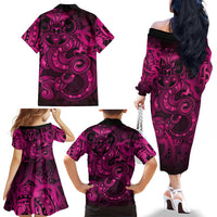 Aotearoa Maori Hei Tiki Family Matching Off The Shoulder Long Sleeve Dress and Hawaiian Shirt Mawhero Kowhaiwhai Puhoro Motif LT9 - Polynesian Pride