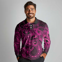 Aotearoa Maori Hei Tiki Long Sleeve Polo Shirt Mawhero Kowhaiwhai Puhoro Motif LT9 - Polynesian Pride