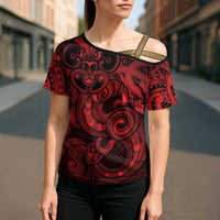 Aotearoa Maori Hei Tiki Cross Shoulder Shirt Whero Kowhaiwhai Puhoro Motif