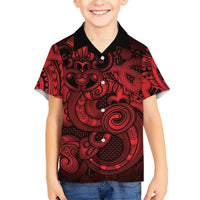 Aotearoa Maori Hei Tiki Family Matching Long Sleeve Bodycon Dress and Hawaiian Shirt Whero Kowhaiwhai Puhoro Motif LT9 Son's Shirt Red - Polynesian Pride