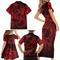Aotearoa Maori Hei Tiki Family Matching Short Sleeve Bodycon Dress and Hawaiian Shirt Whero Kowhaiwhai Puhoro Motif LT9 - Polynesian Pride