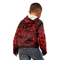 Aotearoa Maori Hei Tiki Kid Hoodie Whero Kowhaiwhai Puhoro Motif
