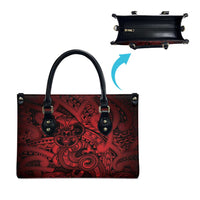 Aotearoa Maori Hei Tiki Leather Bag Whero Kowhaiwhai Puhoro Motif