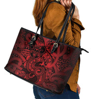 Aotearoa Maori Hei Tiki Leather Tote Bag Whero Kowhaiwhai Puhoro Motif