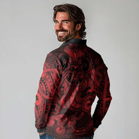 Aotearoa Maori Hei Tiki Long Sleeve Polo Shirt Whero Kowhaiwhai Puhoro Motif