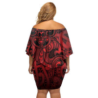 Aotearoa Maori Hei Tiki Off Shoulder Short Dress Whero Kowhaiwhai Puhoro Motif
