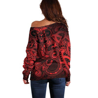 Aotearoa Maori Hei Tiki Off Shoulder Sweater Whero Kowhaiwhai Puhoro Motif