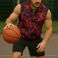 Aotearoa Maori Hei Tiki Sleeveless Zip Hoodie Whero Kowhaiwhai Puhoro Motif LT9 - Polynesian Pride