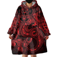 Aotearoa Maori Hei Tiki Wearable Blanket Hoodie Whero Kowhaiwhai Puhoro Motif LT9 - Polynesian Pride