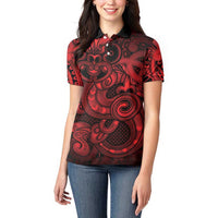 Aotearoa Maori Hei Tiki Women Polo Shirt Whero Kowhaiwhai Puhoro Motif LT9 - Polynesian Pride