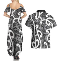 Aotearoa Maori Kowhaiwhai Couples Matching Summer Maxi Dress and Hawaiian Shirt Kiwikiwi Puhoro and Patiki LT9 - Polynesian Pride
