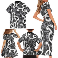 Aotearoa Maori Kowhaiwhai Family Matching Short Sleeve Bodycon Dress and Hawaiian Shirt Kiwikiwi Puhoro and Patiki LT9 - Polynesian Pride