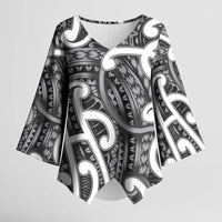Aotearoa Maori Kowhaiwhai Kimono Sleeve Blouse Kiwikiwi Puhoro and Patiki