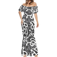 Aotearoa Maori Kowhaiwhai Mermaid Dress Kiwikiwi Puhoro and Patiki