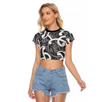 Aotearoa Maori Kowhaiwhai Raglan Cropped T Shirt Kiwikiwi Puhoro and Patiki