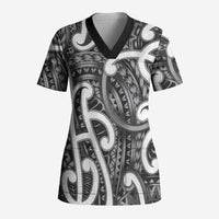 Aotearoa Maori Kowhaiwhai Scrub Top Kiwikiwi Puhoro and Patiki