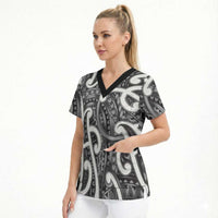 Aotearoa Maori Kowhaiwhai Scrub Top Kiwikiwi Puhoro and Patiki