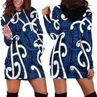 Aotearoa Maori Kowhaiwhai Hoodie Dress Kikorangi Puhoro and Patiki