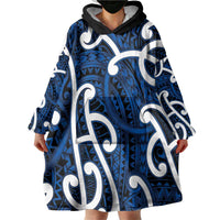 Aotearoa Maori Kowhaiwhai Wearable Blanket Hoodie Kikorangi Puhoro and Patiki