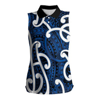 Aotearoa Maori Kowhaiwhai Women Sleeveless Polo Shirt Kikorangi Puhoro and Patiki LT9 Female Blue - Polynesian Pride