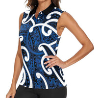 Aotearoa Maori Kowhaiwhai Women Sleeveless Polo Shirt Kikorangi Puhoro and Patiki LT9 - Polynesian Pride
