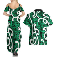 Aotearoa Maori Kowhaiwhai Couples Matching Summer Maxi Dress and Hawaiian Shirt Kakariki Puhoro and Patiki LT9 - Polynesian Pride