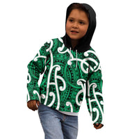 Aotearoa Maori Kowhaiwhai Kid Hoodie Kakariki Puhoro and Patiki