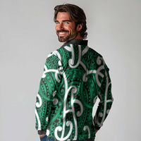 Aotearoa Maori Kowhaiwhai Long Sleeve Polo Shirt Kakariki Puhoro and Patiki
