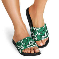 Aotearoa Maori Kowhaiwhai Slide Sandals Kakariki Puhoro and Patiki