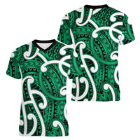 Aotearoa Maori Kowhaiwhai Women V-Neck T-Shirt Kakariki Puhoro and Patiki LT9 - Polynesian Pride