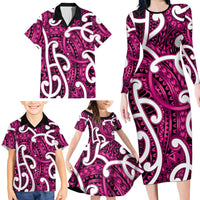 Aotearoa Maori Kowhaiwhai Family Matching Long Sleeve Bodycon Dress and Hawaiian Shirt Mawhero Puhoro and Patiki LT9 - Polynesian Pride